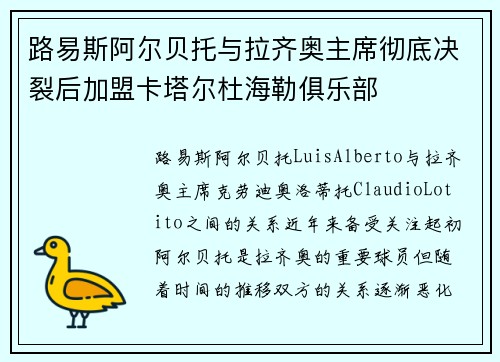 路易斯阿尔贝托与拉齐奥主席彻底决裂后加盟卡塔尔杜海勒俱乐部